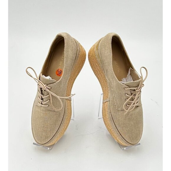 Stuart Weitzman Platform Oxford Shoes Beige Canvas Jute-Wrapped Sole MSRP $395 - Picture 3 of 8